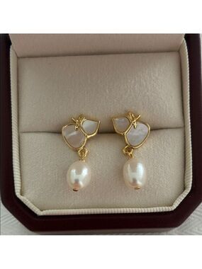 Gold Enamel & Mother of Pearl Earrings